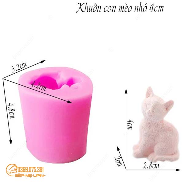 Khuôn silicon con mèo ngồi 4D làm bánh tượng sáp nến thơm