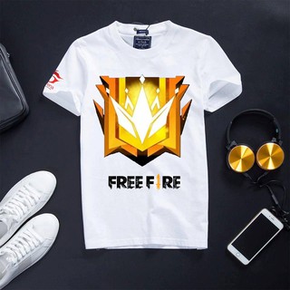 Áo Thun Free Fire Cotton cổ tròn màu trắng mềm mịn logo rank thách đấu