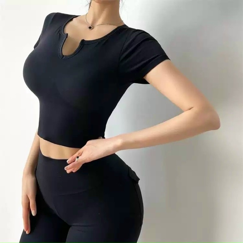 Áo tập gym yoga nữ, Áo Croptop vải thun gân F21