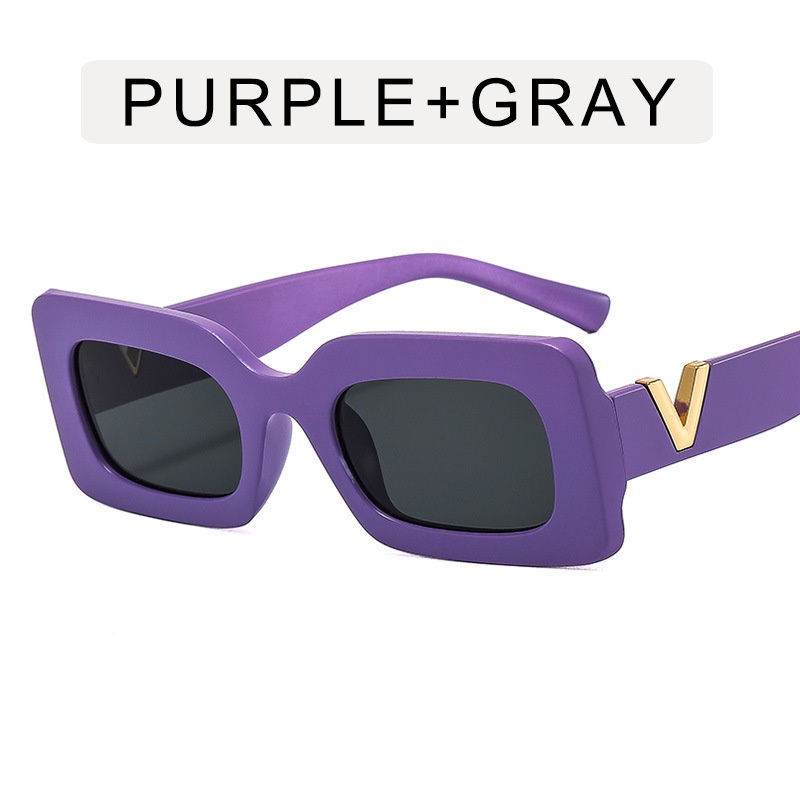 (HENGHA) Kính Mát Thời Trang Hip Hop Chữ V Vuông Phong Cách Phương Tây