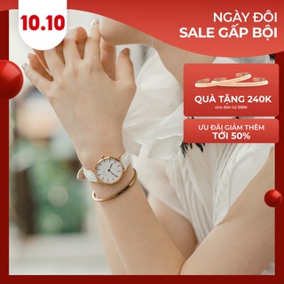 Đồng hồ nữ D.VV PETITE da trắng (size 28mm/32mm)