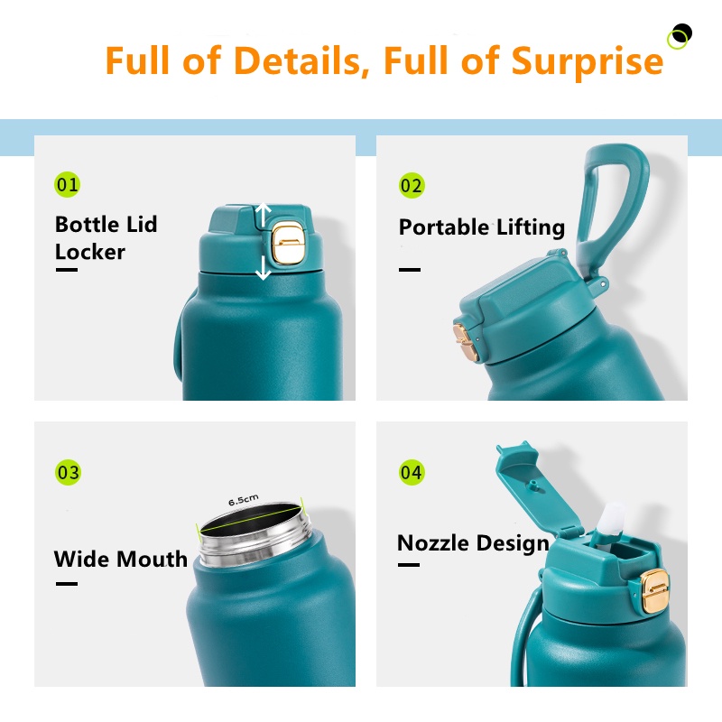 Bình nước giữ nhiệt DILLER MLH9053 bằng thép không gỉ có ống hút chịu nhiệt 12 tiếng 1000ml/1500ml tiện dụng