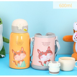 Bình nước giữ nhiệt trẻ em inox 600ml đủ màu cho bé trai bé gái