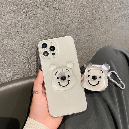 Vỏ Bảo Vệ Hộp Sạc Tai Nghe Bluetooth Airpods 1 2 3 PRO 3 Bằng TPU Màu Trong Suốt Hình Gấu Dễ Thương