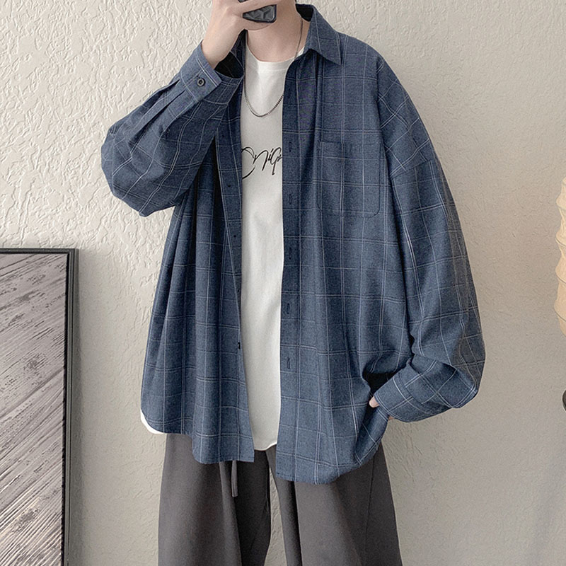 Áo Sơ Mi Kẻ Sọc Caro Dáng Rộng Phong Cách Hàn Quốc Thời Trang Cho Nam