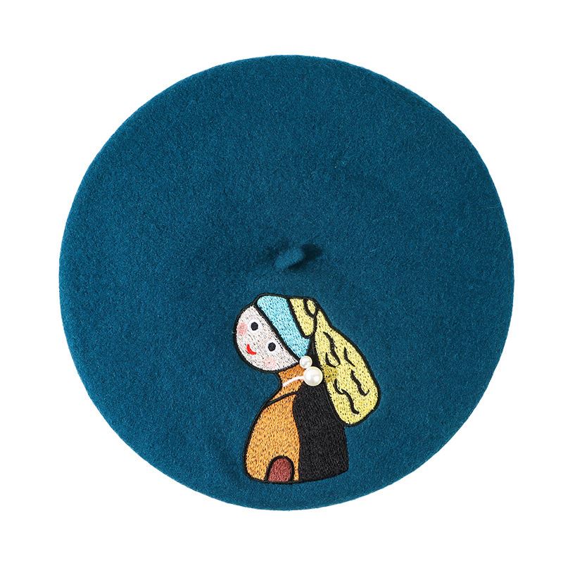 Mũ beret MG STUDIO thêu họa tiết hoạt hình thời trang cho nữ