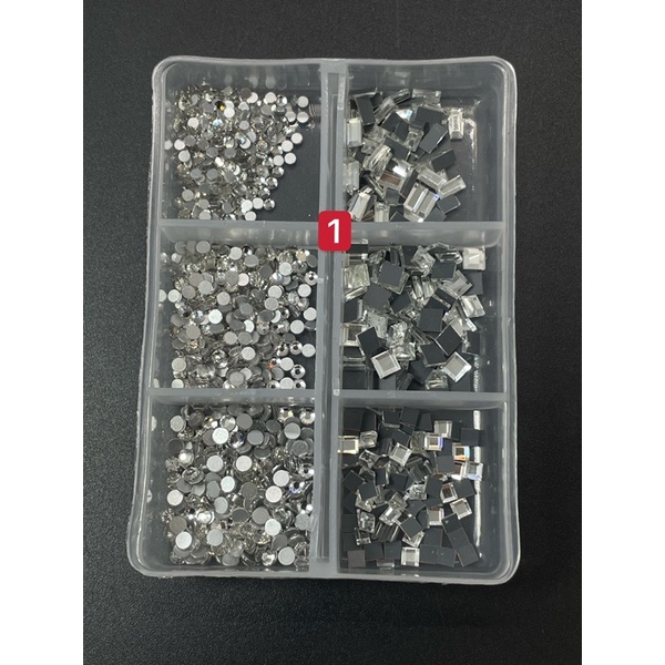 Phụ kiện đá chân keo trắng và ab mix hình hộp 6 ô
