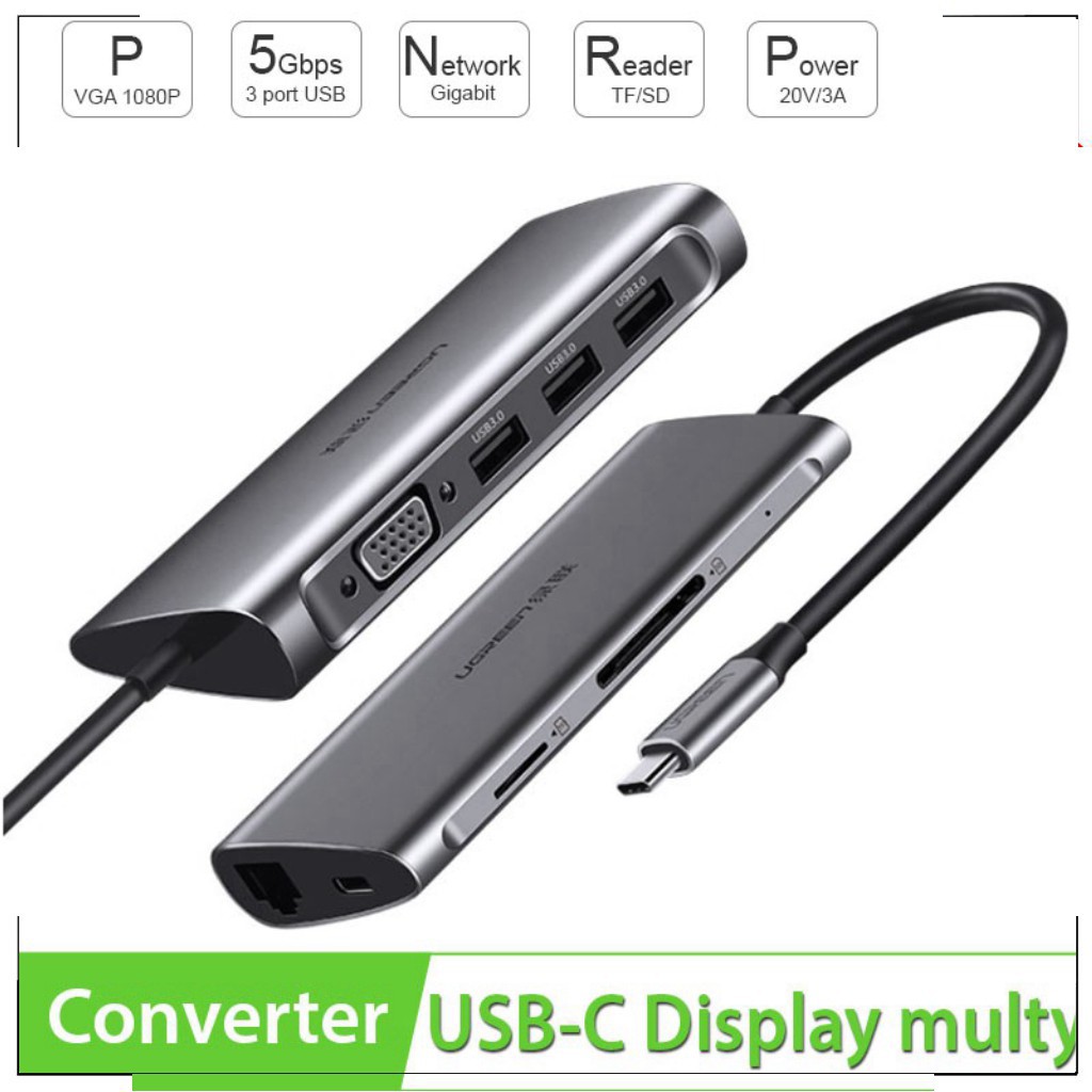 Cáp USB type-C to VGA/USB 3.0/SD/TF/Lan Ugreen 50539 -