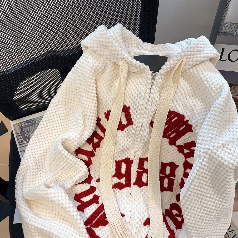 Áo hoodie ZHELIHANGFEI dáng rộng thêu chữ phong cách Mỹ thời trang