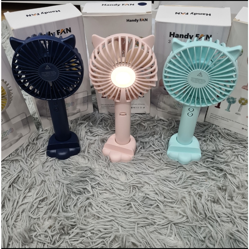 Quạt Cầm Tay Mini N10 Có Đế Để Bàn - Pin 18650 mAh 3 Cấp Độ Gió Có Đèn Led Chiếu Sáng
