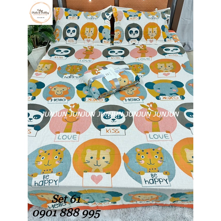 N27_SET Chăn Ga Gối vải Xô Organic cotton dòng cao cấp