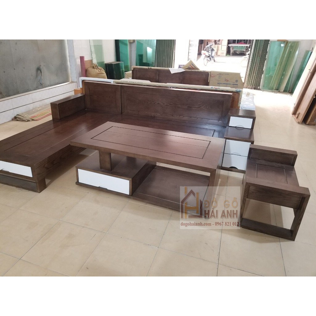 Sofa Góc Gỗ Sồi 3 Ngăn Kéo Màu Óc Chó