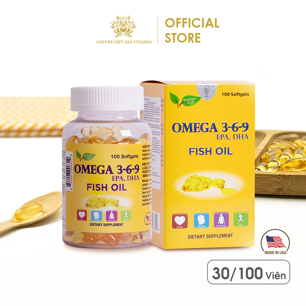 Viên Uống Dầu Cá Omega 369 của Mỹ, Tốt Cho Tim Mạch, Bổ Mắt và Não - Nature Gift USA