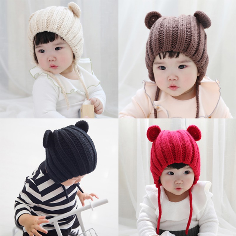 Nón len giữ ấm kiểu dáng dễ thương dành cho các bé