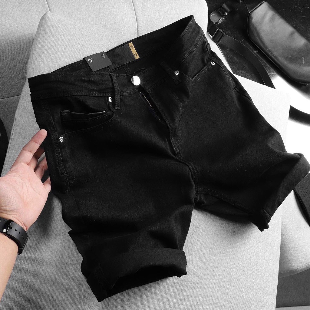 Sỉ Quần Short Jean Nam, Quần Đùi Nam Hai Màu Đen Trắng Chất Bò Cao Cấp Form Slimfit
