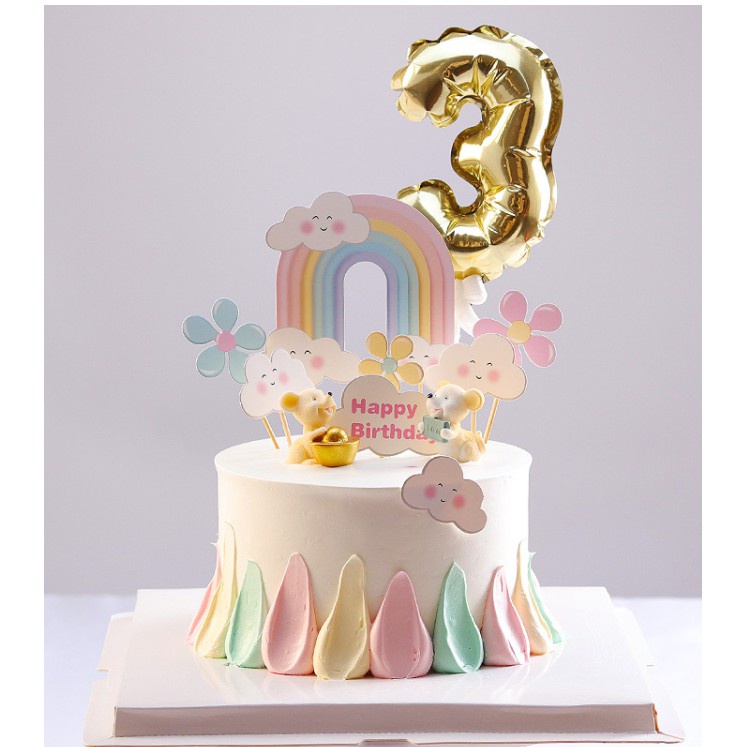 Set 8 Thẻ Giấy Trang Trí Bánh Kem Họa Tiết Hoạt Hình Dễ Thương