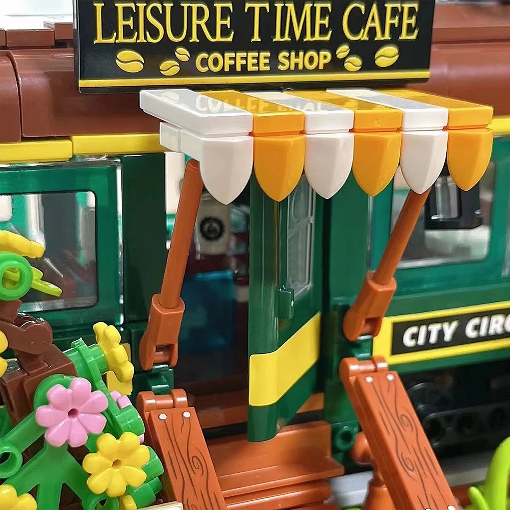 Set 1081 Mảnh Đồ Chơi Lắp Ráp Mô Hình Tàu Lửa Quán Cà Phê Mini Sáng Tạo