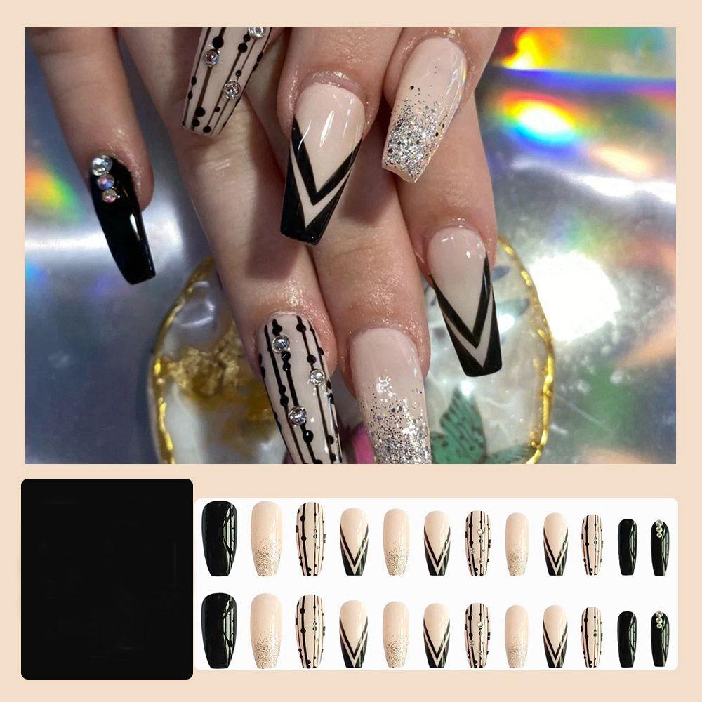 ☆ROSE☆ 24pcs/Box Ballerina Wearable Artificial Butterfly French Fake Nails Marble|Coffin False Nails Detachable Manicure Tool Full Cover Press On Nails Nail Tips