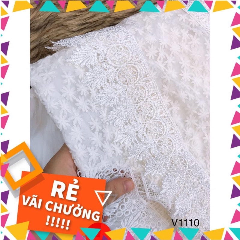 Váy trắng tiểu thư thiết kế ren phối dập ly-Hãng DVC