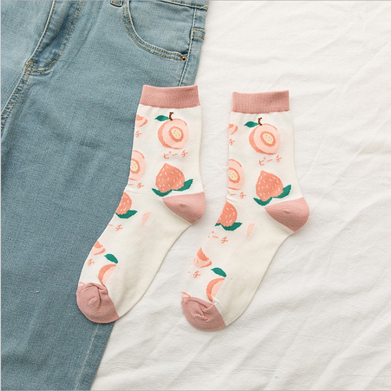 Vớ cotton họa tiết trái cây hoạt hình dễ thương thời trang thu đông