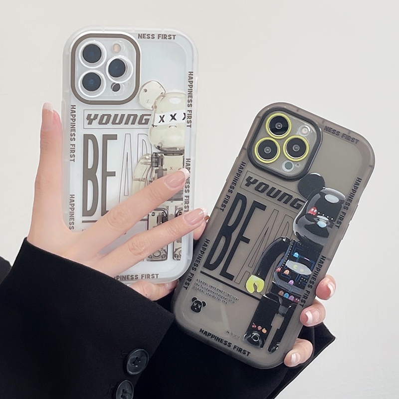 Ốp Điện Thoại Nén Khí In Hình Gấu Và Hoa Thời Trang Sành Điệu Cho iPhone 7 8 Plus X XS XR 11 12 13 Pro Max