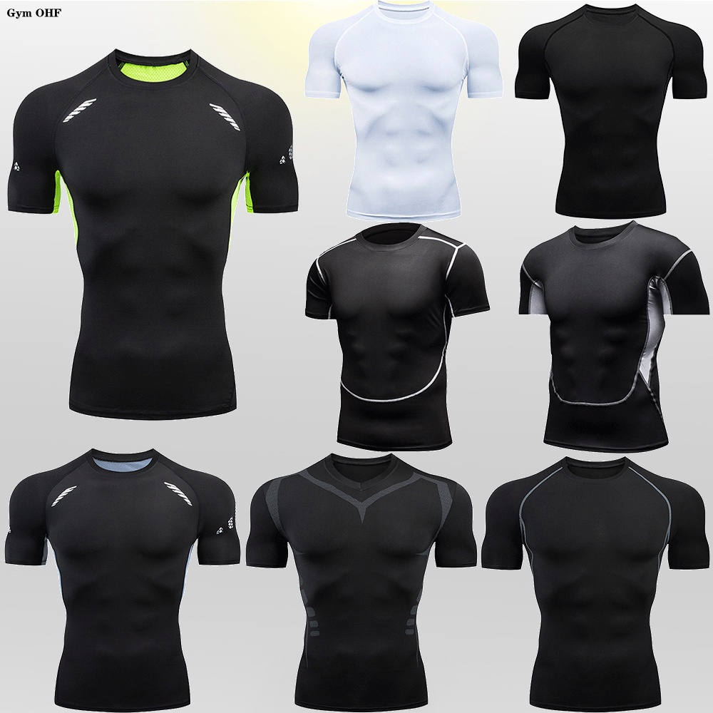 Áo thun GYM OHF ôm dáng cổ chữ O tay ngắn in họa tiết thời trang