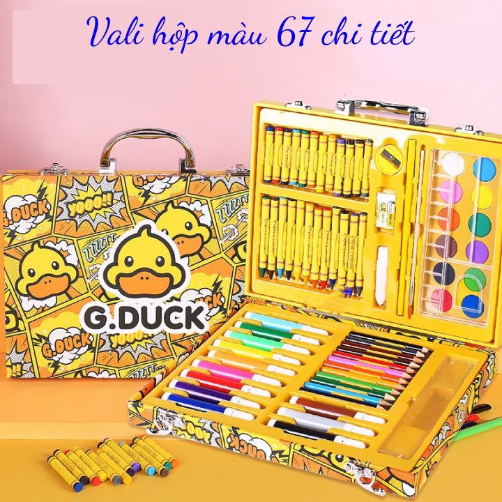 Vali Bút Màu 67 Chi Tiết Vịt Vàng G-DUCK, Bộ Bút Màu Cho Bé Tập Tô