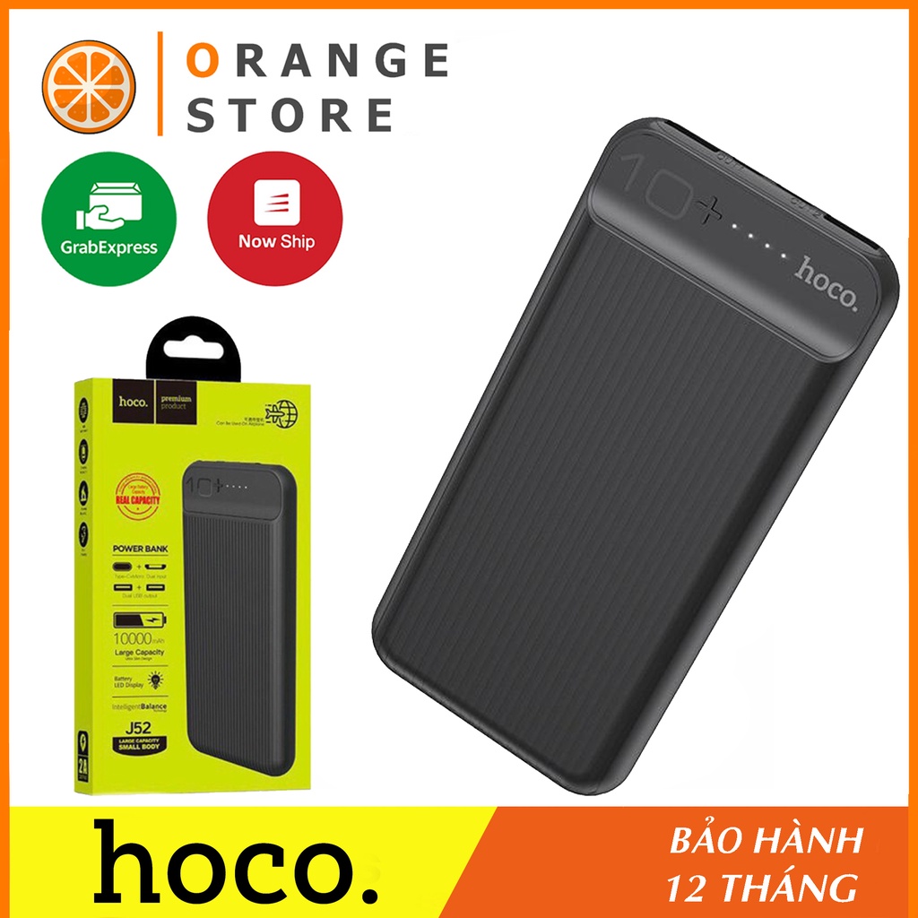 Sạc dự phòng Hoco J52 dung lượng 10000mAh có đèn báo dung lượng tích hợp 2 cổng sạc usb - Chính Hãng Hoco