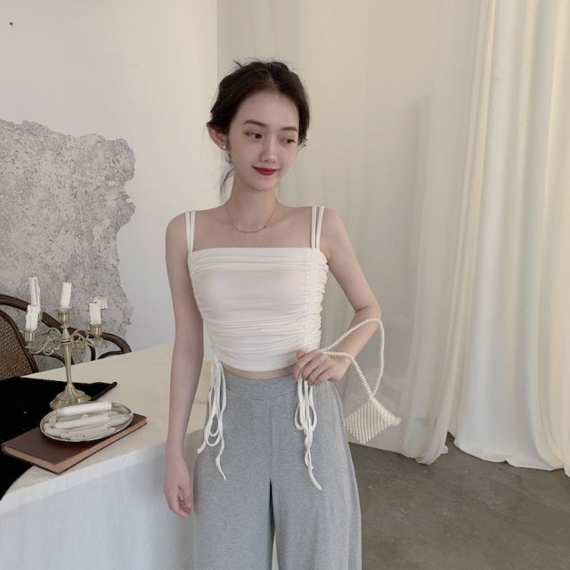 Áo 2 dây croptop rút dây 2 bên eo