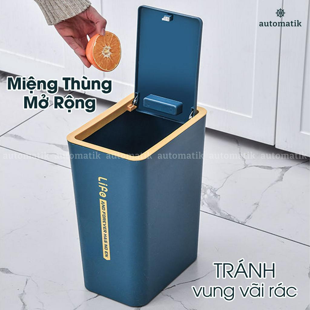 Thùng Rác Nhà Vệ Sinh Sọt Rác Có Nắp Bật Thùng Đựng Rác Nhựa Tiết Kiệm Diện Tích Nhà Tắm Văn Phòng Nhà Bếp - Automatik