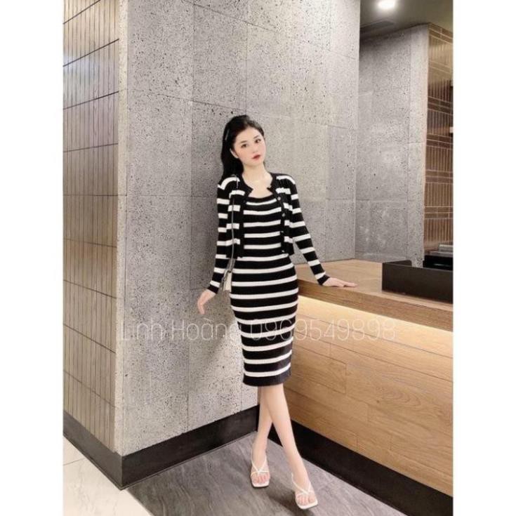 BÁN SỈ SÉT ÁO LEN KẺ KÈM VÁY 2S QC CHO NỮ