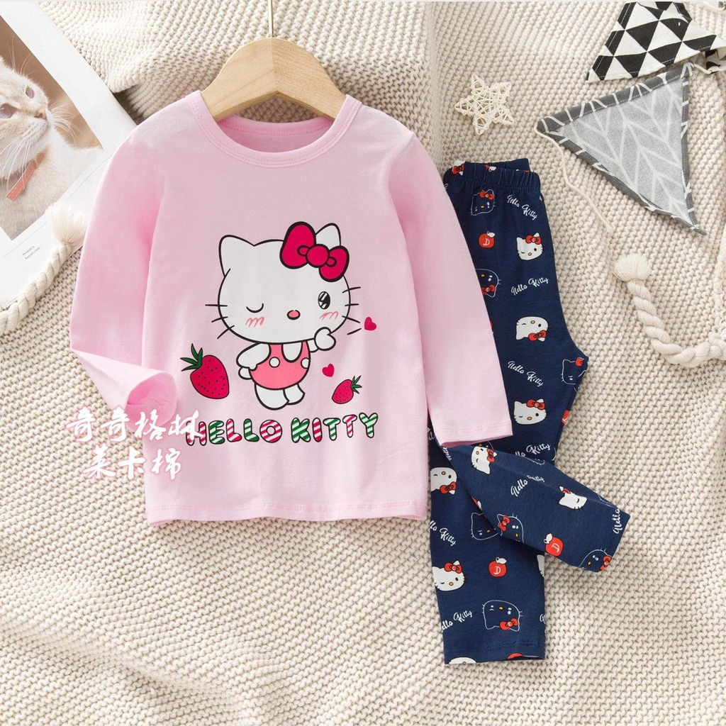 (QiQi 16-25kg )Đồ bộ bé gái quảng châu xuất hàn  Bộ quần áo dài tay QiQi cotton xuất Hàn cho bé gái( 3-5tuổi)