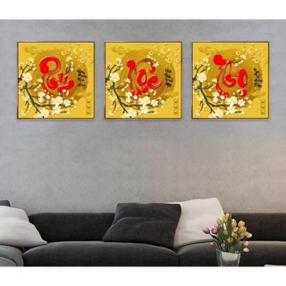 Bộ 3 tranh treo tường canvas hiện đại thư pháp Phúc Lộc Thọ HD26