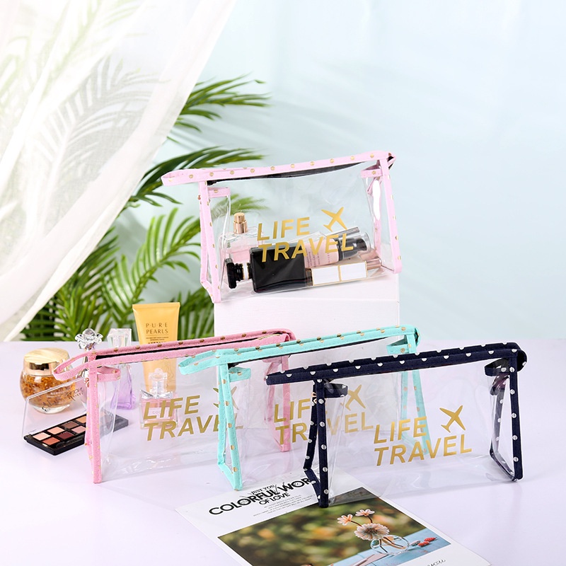 Túi Đựng Mỹ Phẩm Trong Suốt Chấm Bi Xinh Xắn