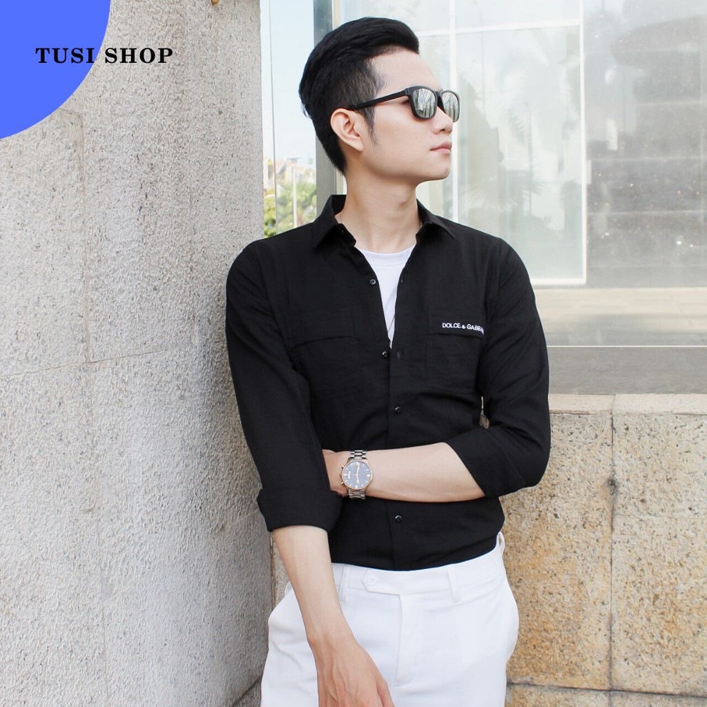 Áo đũi nam cổ bẻ sơ mi đũi áo có cổ dài tay túi hộp DOLCE & GABBANA