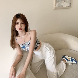 Áo hai dây ZHELIHANGFEI in họa tiết quyến rũ cho nữ