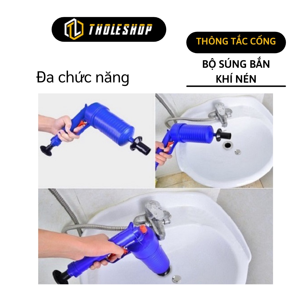 Thông Tắc Cống - Bộ Súng Bắn Thông Tắc Bồn Cầu, Chậu Rửa Chén 4 Đầu Quay 360 5650