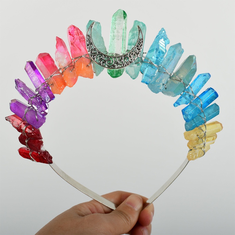 Flgo Băng Đô Cài Tóc Đính Pha Lê Nhiều Màu Hình Mặt Trăng Dành Cho Tiệc Cưới Đính Hôn