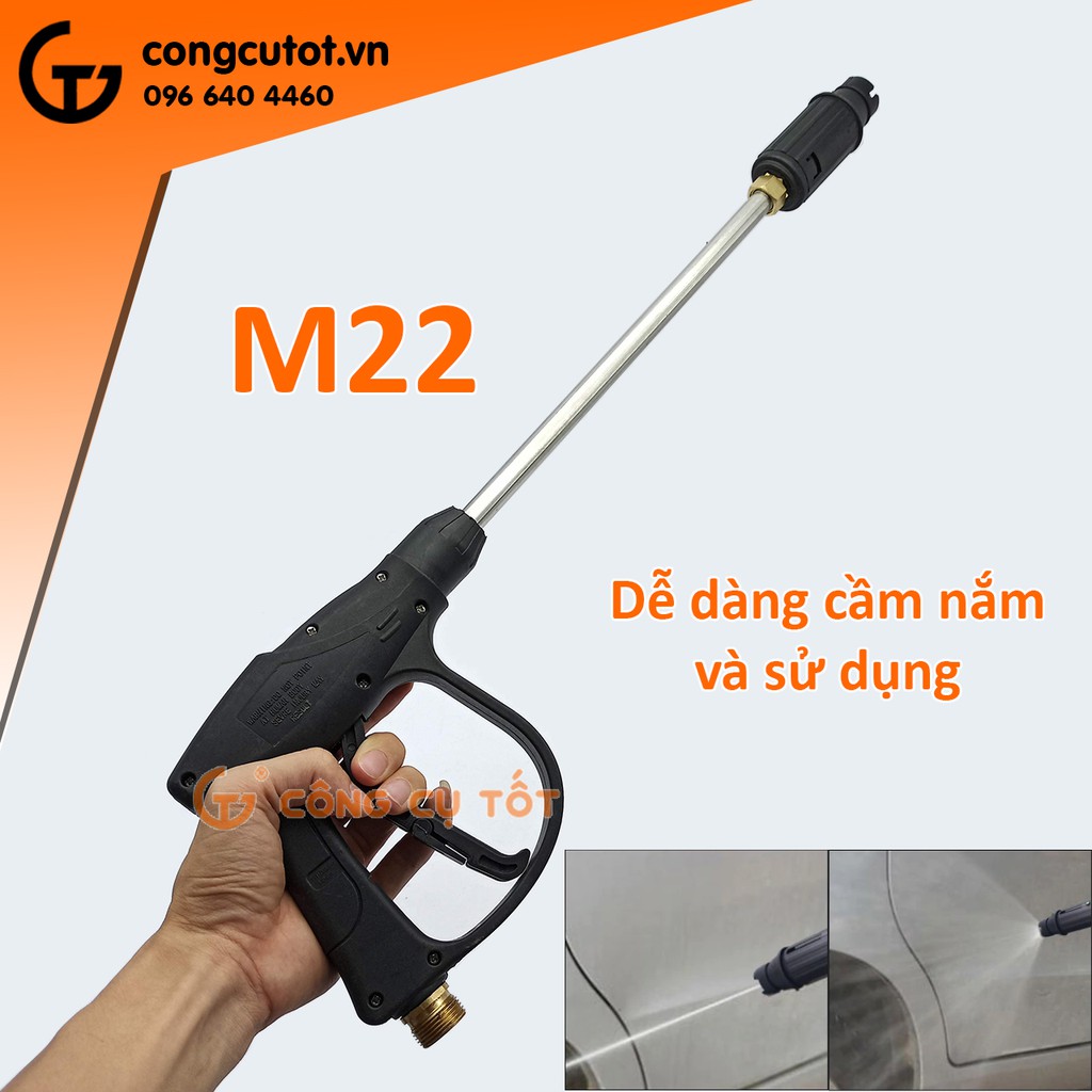Súng rửa xe cao áp 3000psi mỏ vịt chỉnh tia dài 53cm ren ngoài to M22