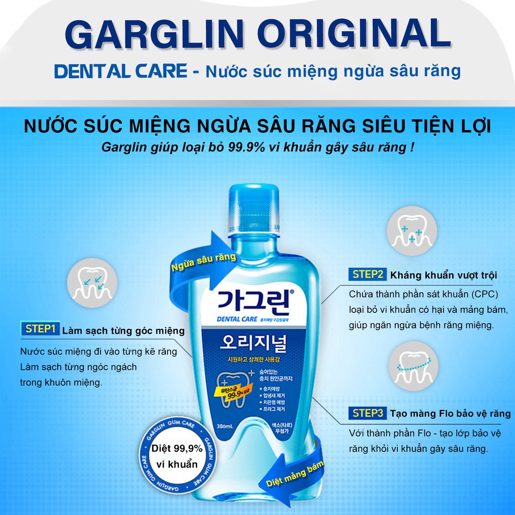 Nước Súc Miệng Hàn Quốc Garglin Original Cay Dịu Nhẹ 750 ML