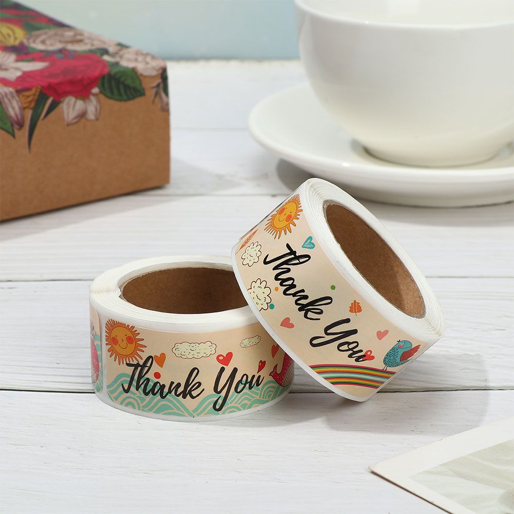 Set 120 Nhãn Dán Niêm Phong Bao Bì In Chữ Thank You Hình Chim/Cá Voi Hoạt Hình 1*3inch