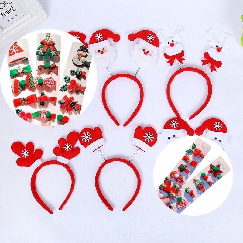 Bờm tóc hoặc Set 4 cặp tóc Noel Giáng Sinh siêu dễ thương cho bé gái PKXHN10