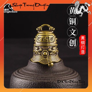 Móc Khóa Phong Thủy Đồng Thau  Chuông Song Long Chầu Nguyệt