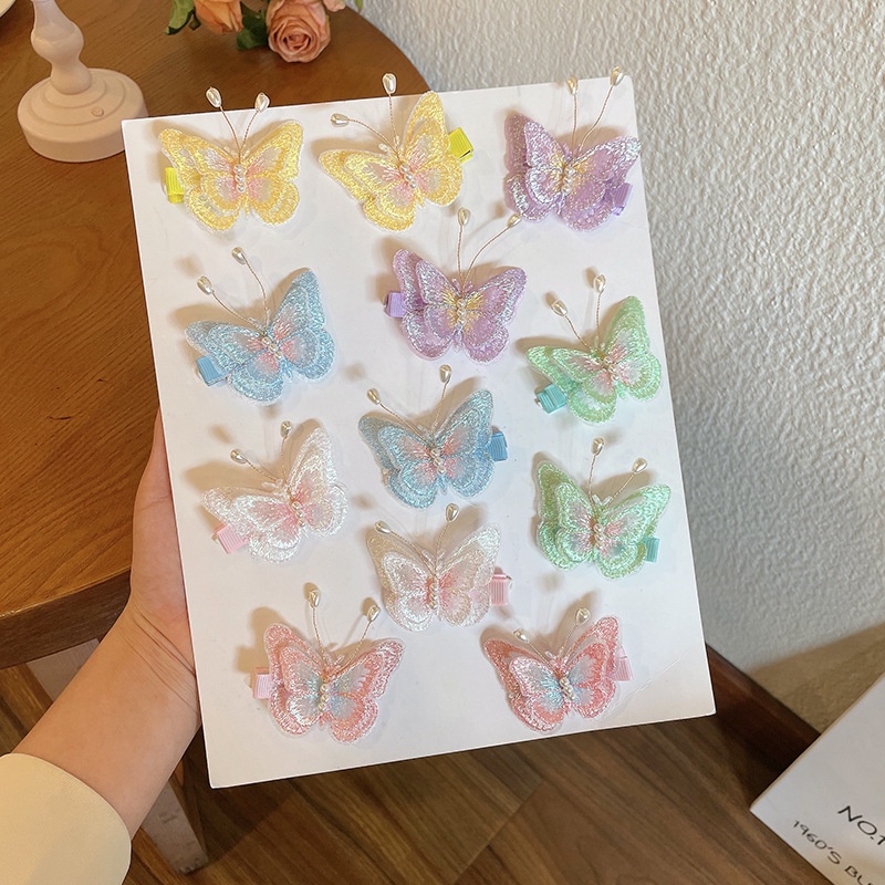 Set 2 Kẹp Tóc Hình Bướm Đính Ngọc Trai Xinh Xắn Cho Bé Gái | Kẹp Chuyển Động Ngọt Ngào Của Cô Gái | Kẹp Tóc Nơ Không Đau Cho Bé Gái