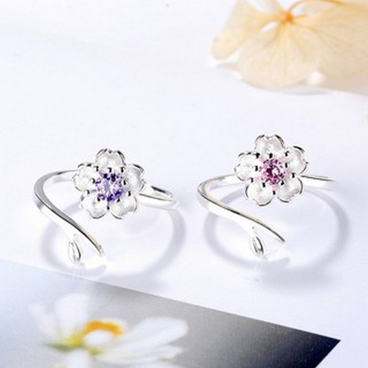 Nhẫn bạc kiểu Hàn quốc hoa đào tam sinh nhẫn nam nữ đồ cổ trang phong cách Hàn Quốc quà tặng xinh xắn đáng yêu