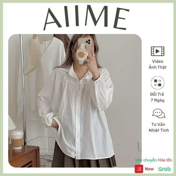 Áo sơ mi nữ kiểu form rộng tay dài
