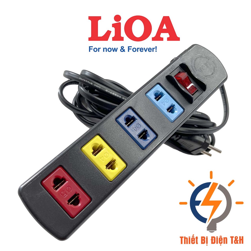 Ổ cắm điện LIOA, 2200W, 4 ổ cắm, 1 công tắc, dây dài 3 mét, 5 mét, 4S3 - 4S5 - Thiết Bị Điện T&amp;H