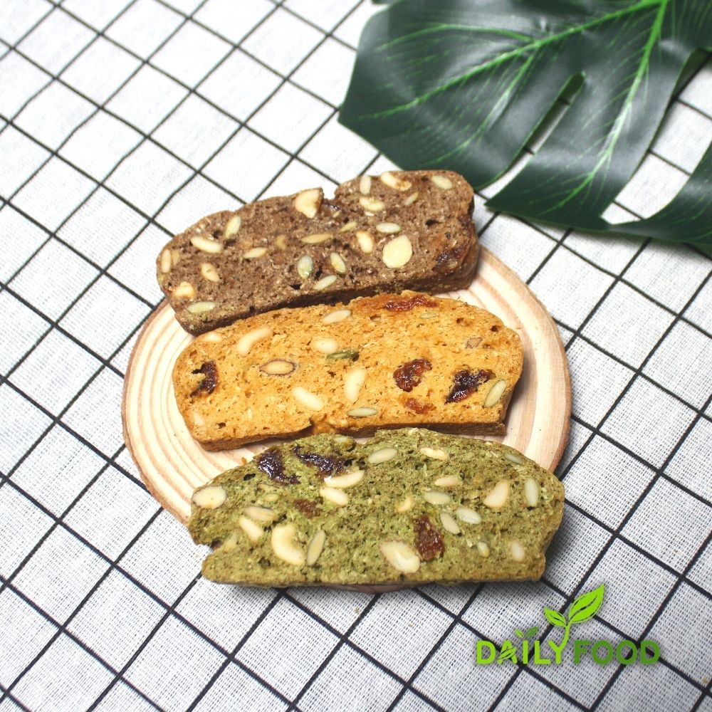 Bánh biscotti ăn kiêng mix 3 vị nguyên cám cực ngon với độ giòn vừa phải, không chất béo, DailyFood Chính Hãng
