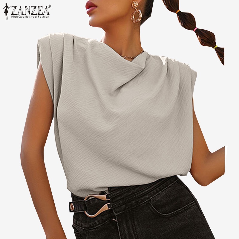 Zanzea Áo Nữ Sát Nách Cổ Tròn Thời Trang Châu Âu