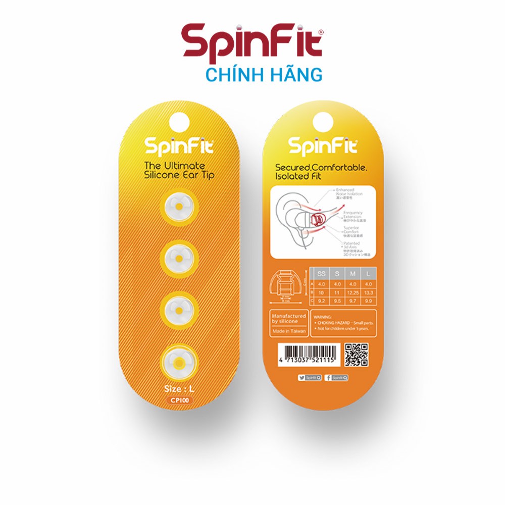 Nút tai nghe cao cấp Spinfit CP100 - Hàng chính hãng | Silicon siêu mềm, xoay 360 độ, đường kính ống 4mm